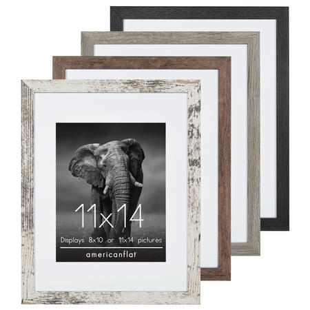 Americanflat 11x14 Picture Frame with 8x10 Mat 4 Pack - Rustic Picture Frames Shatter Resistant Glass and Easel