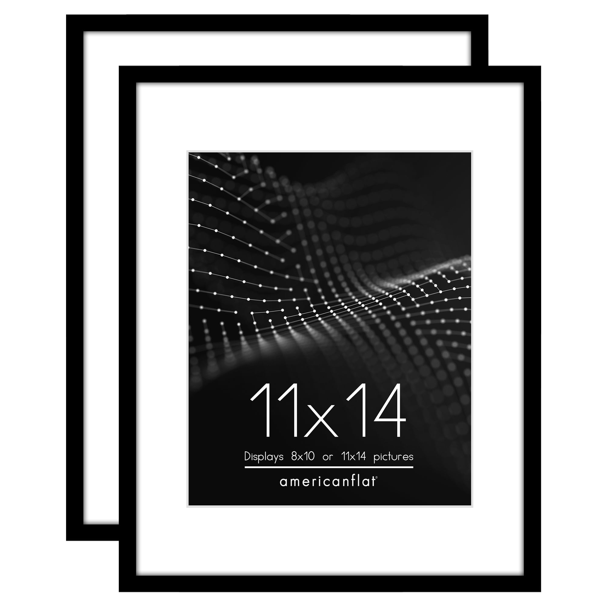 Americanflat 11x14 Picture Frame with 8x10 Mat Shatter-Resistant Glass 2 Pack Frames Display Photo Streamline - Black