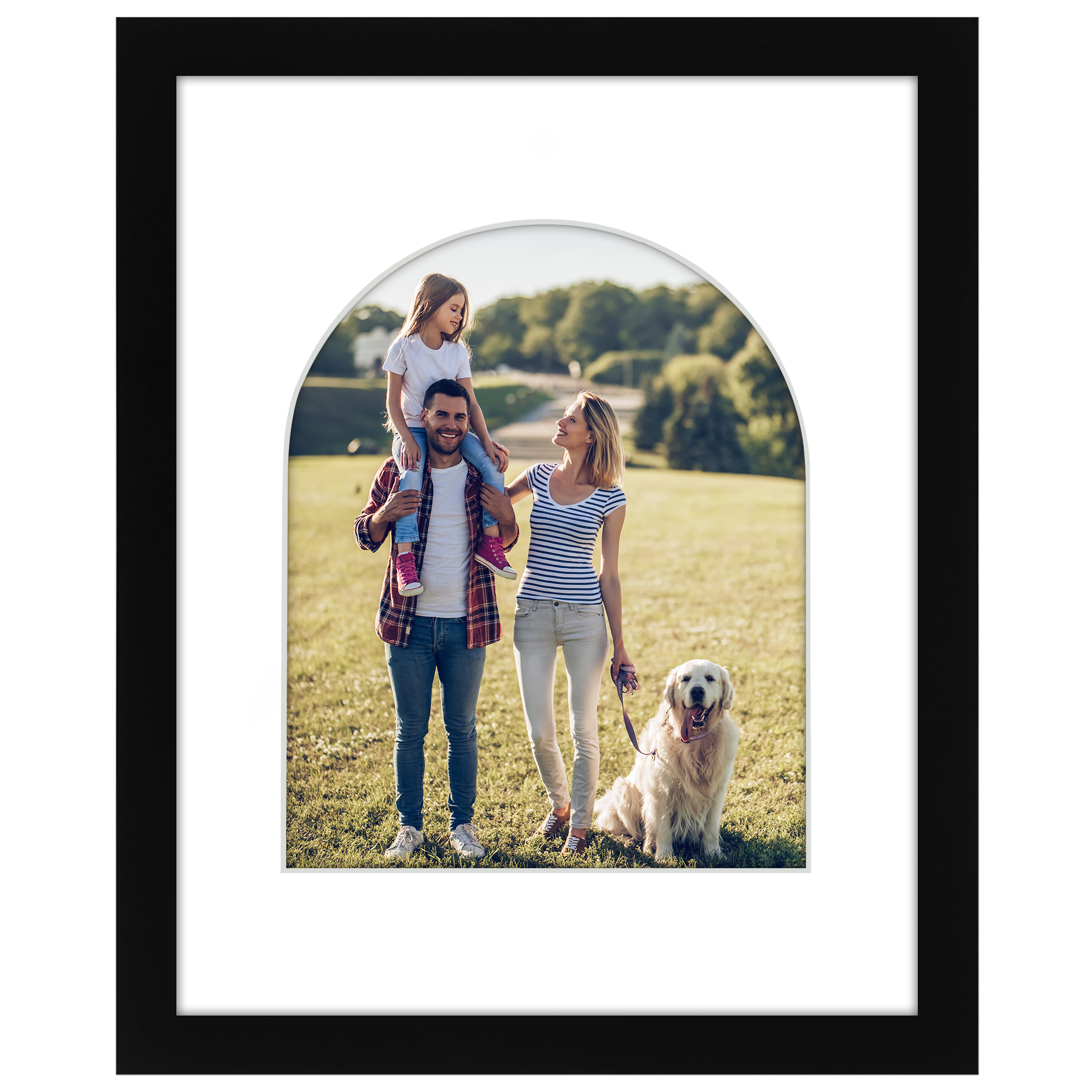 Americanflat 11x14 Picture Frame with Shatter-Resistant Glass Arch shaped Mat photos unique border - Black