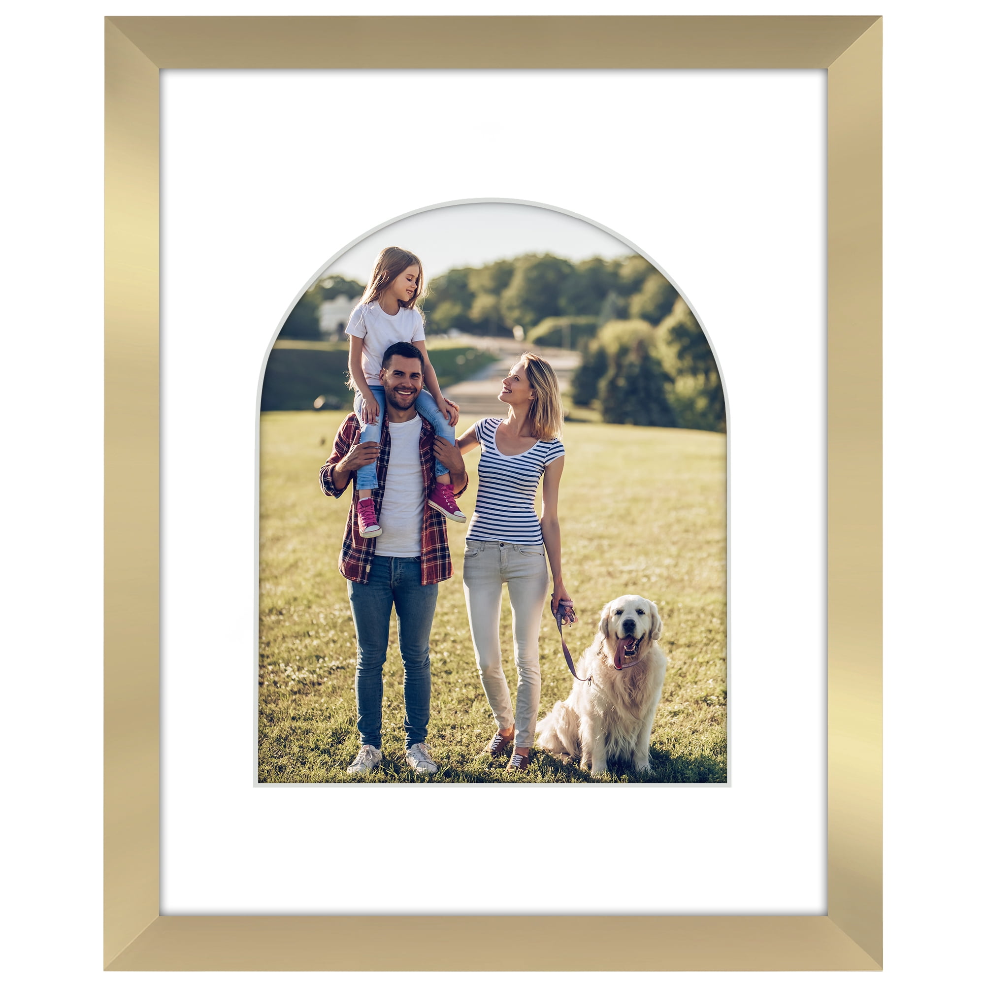 Americanflat 11x14 Picture Frame with Arch-Shaped Mat Shatter-Resistant Glass elevate cherished photos - Gold