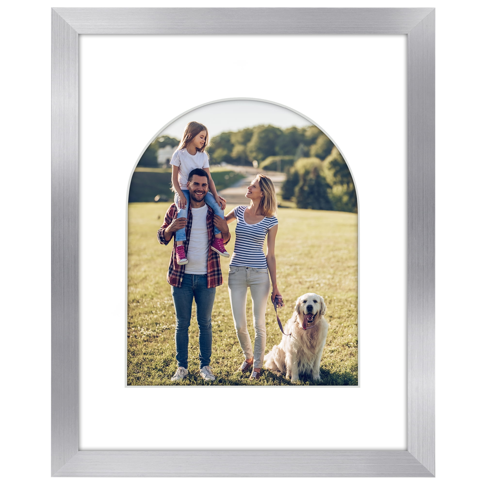 Americanflat 11x14 Picture Frame with Shatter-Resistant Glass Arch-Shaped Mat photos unique black - Silver
