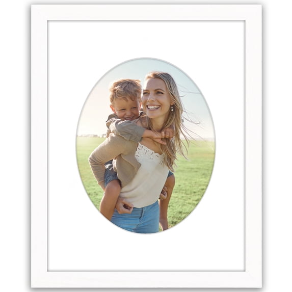 Americanflat 11x14 Picture Frame with Oval-Shaped Mat Shatter-Resistant Glass elevate cherished photos - White