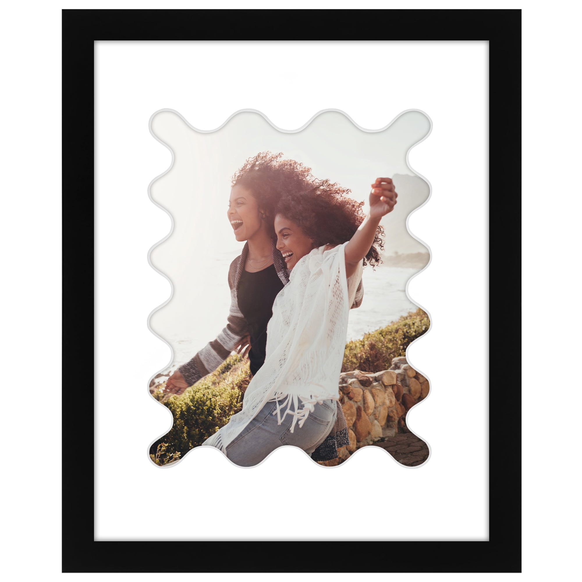 Americanflat 11x14 Picture Framewith Wavy Mat Shatter-Resistant Glass elevate cherished photos - Black