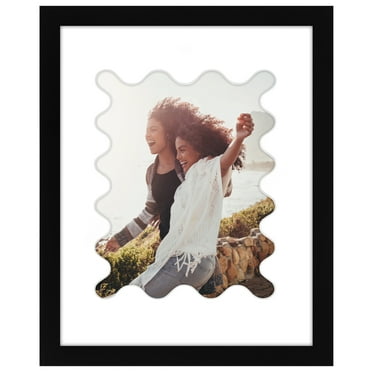 Americanflat 11" x 14" Picture Frame with Wavy Mat - Black