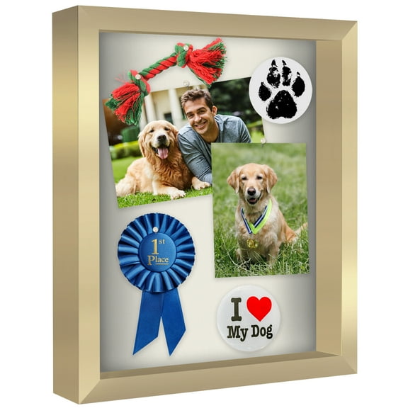 Americanflat 11" x 14"Shadow Box Frame with Shatter-Resistant Glass - Large Shadow Box Display Case for Tabletop and Wall Display - Gold