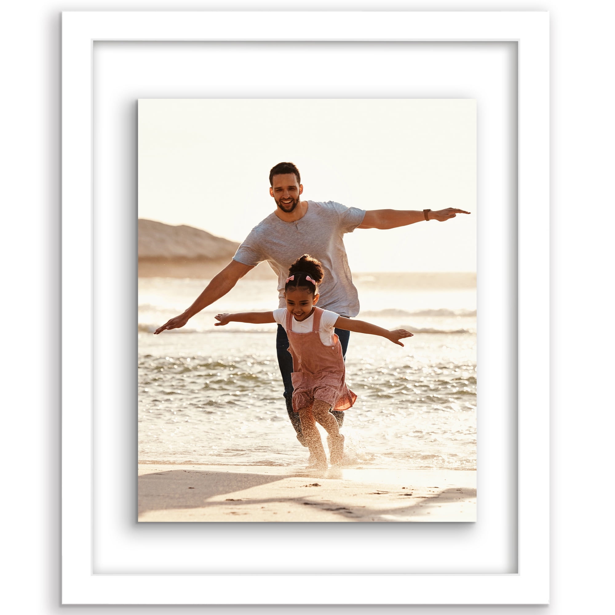 Americanflat 11x14 Picture Frame Floating Polished Crystal Clear Glass Display Photo Signature Float - White
