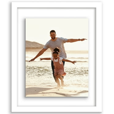 Americanflat 11" x 14" Two-Sided Floating Picture Frame to Display Photos, Wall Art, and Pressed Flowers - White