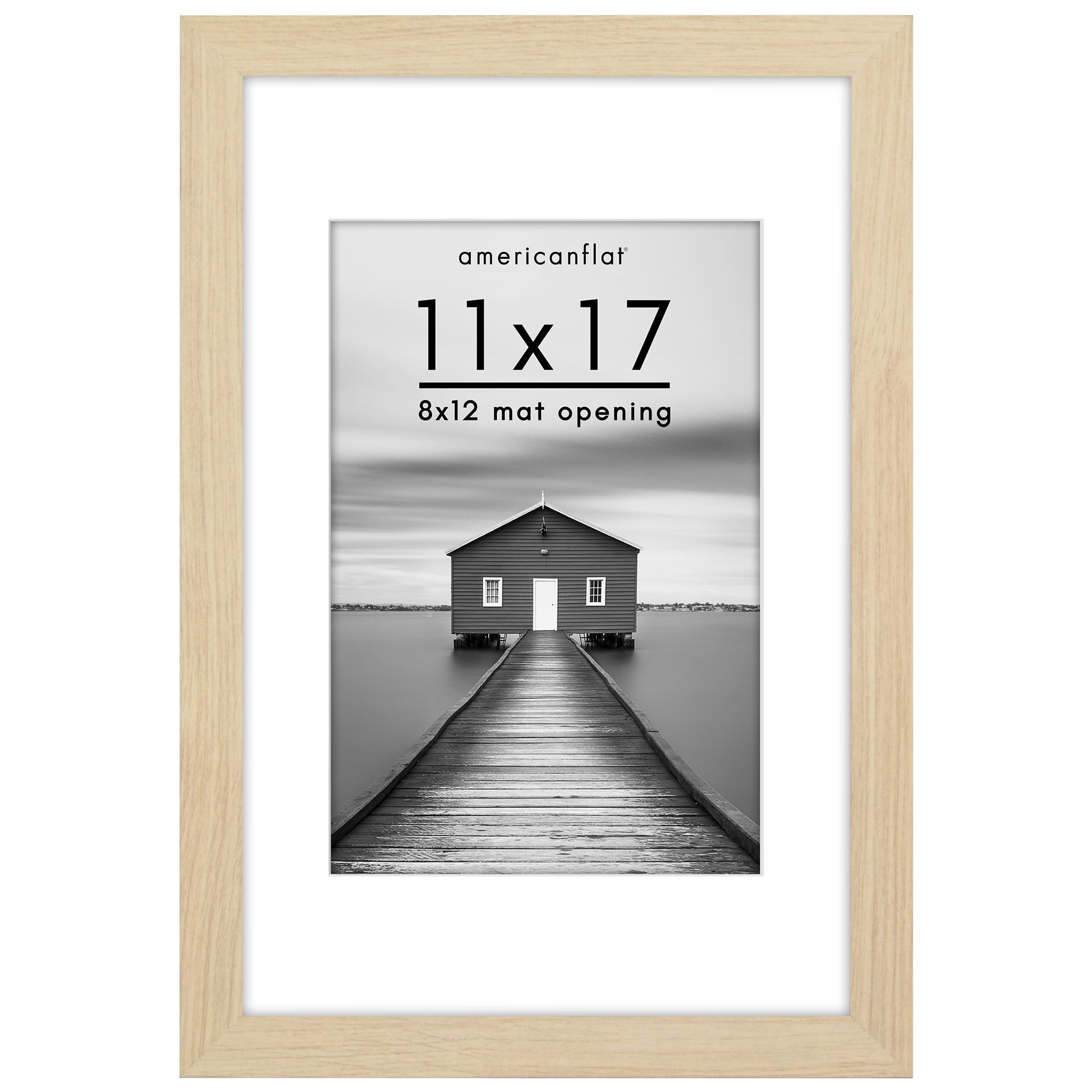 Americanflat 11x17 Picture Frame with Shatter-Resistant Glass with 8x12 Mat Display Photo Hudson - Natural Oak