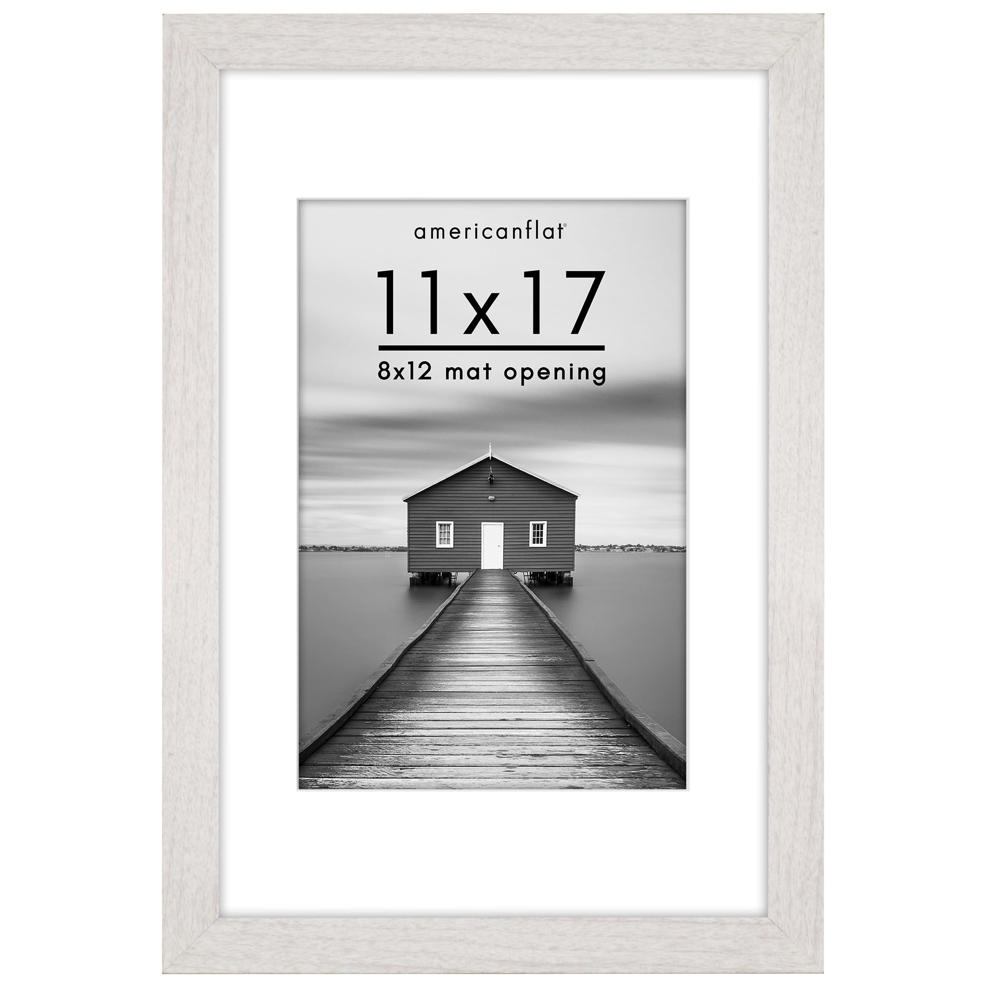 Americanflat 11x17 Picture Frame with Shatter-Resistant Glass with 8x12 Mat Display Photo Hudson Wide - White