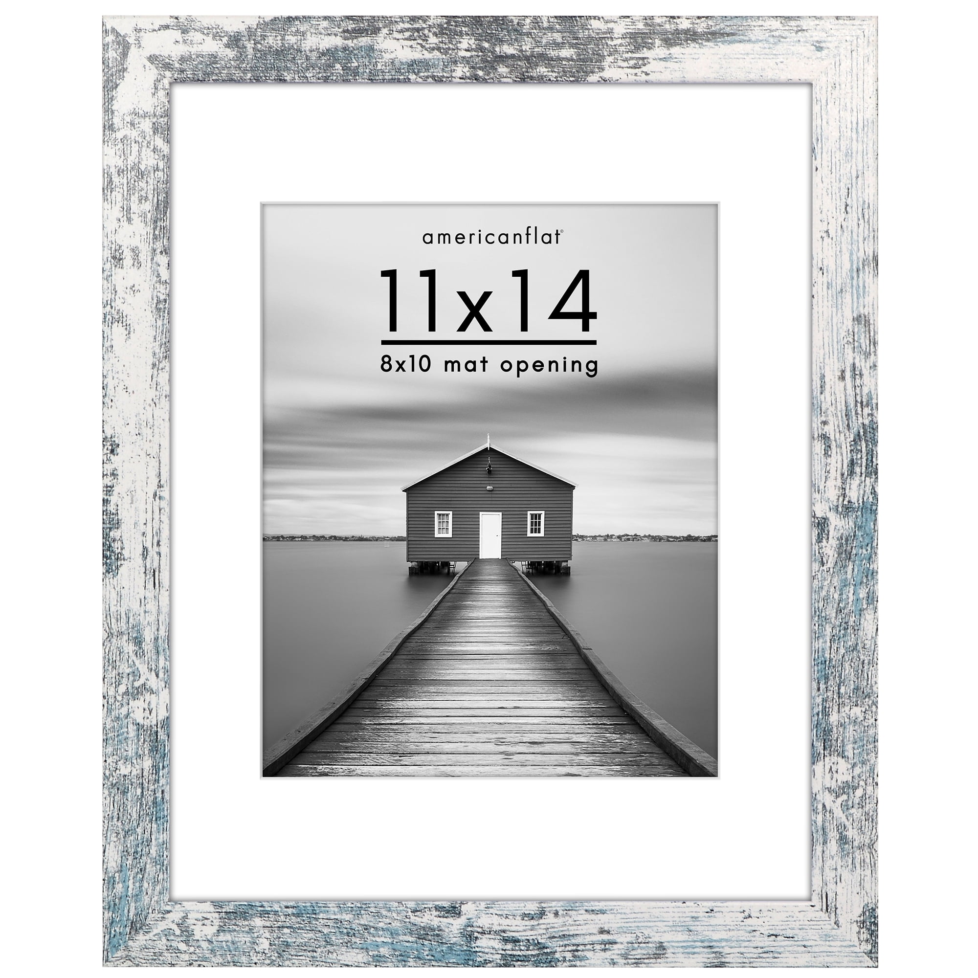 Americanflat 11x14 Picture Frame with Shatter-Resistant Glass Fits 8x10 Photos with Mat Hudson Distressed - White