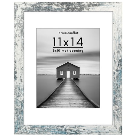 Americanflat 11x14 Picture Frame with Shatter-Resistant Glass Fits 8x10 Photos with Mat Hudson Distressed - White