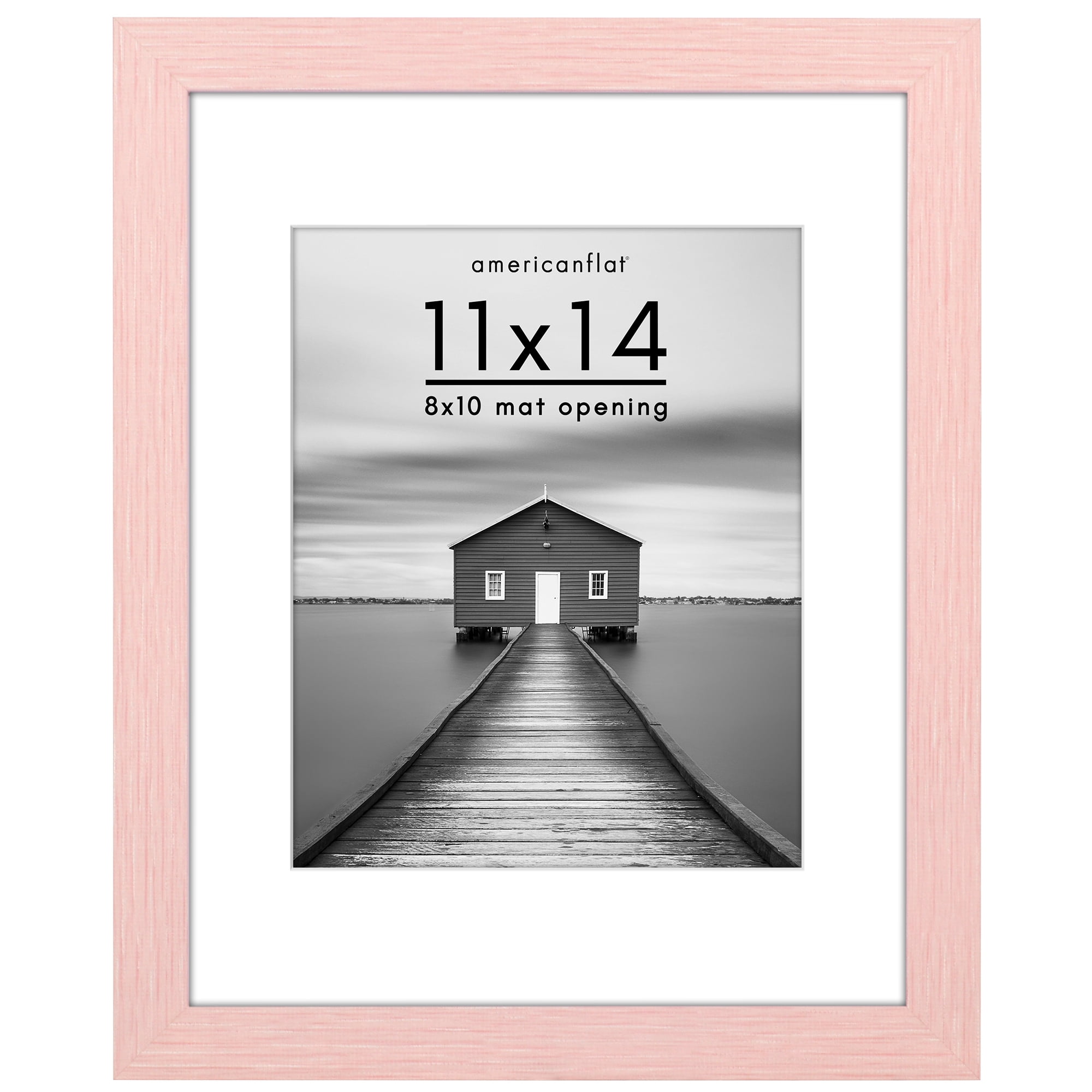 Americanflat 11x14 Picture Frame with Shatter-Resistant Glass Fits 8x10 Photos with Mat Hudson Distressed - Pink