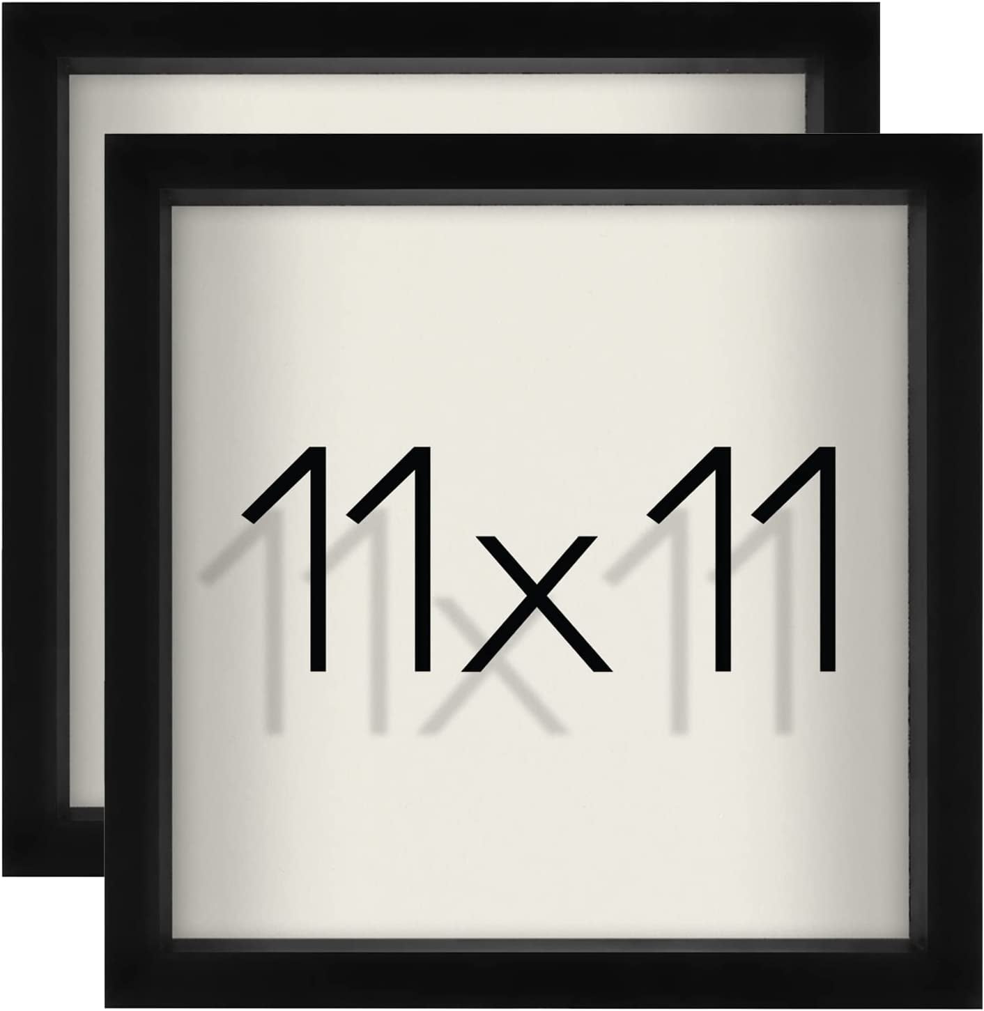 Americanflat 11x11 Shadow Box Frame in Black with Soft Linen Back - Composite Wood with Polished Glass for Wall and Tabletop (2 Pack)