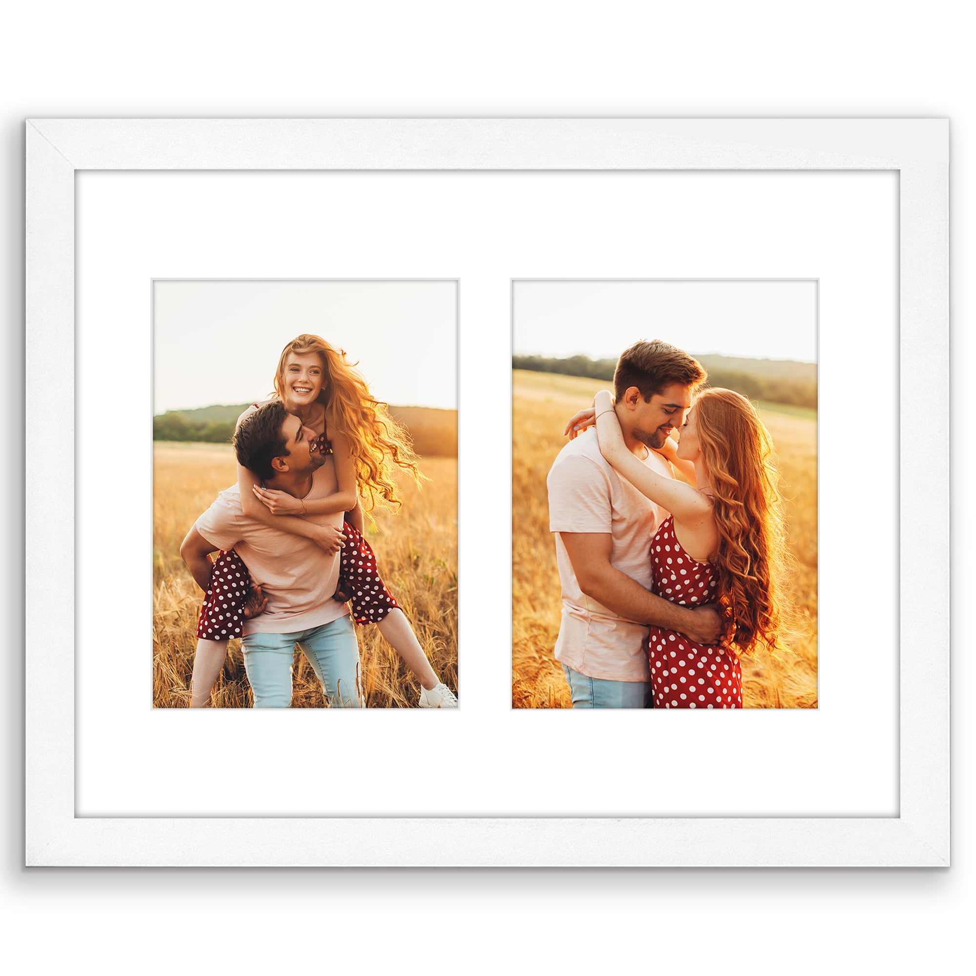 Americanflat 5x7 Picture Frame with Shatter-Resistant Glass Double Fits 2 Use as One 11x14 Signature Wall - White
