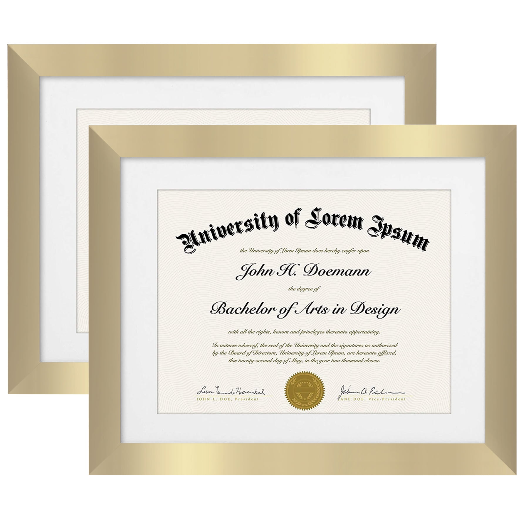 Americanflat 11x14 Diploma Frame with Mat for 8.5x11, MDF wood and shatter-resistant glass, Gold, 2 Pack