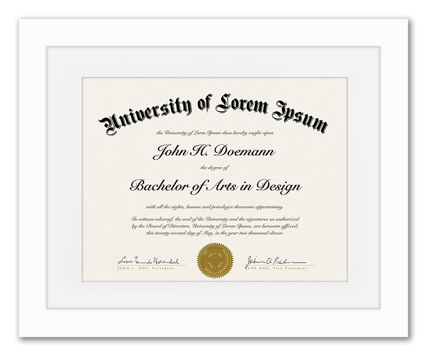 Americanflat 11x14 Diploma Frame with Mat for 8.5x11, MDF wood and shatter-resistant glass, White