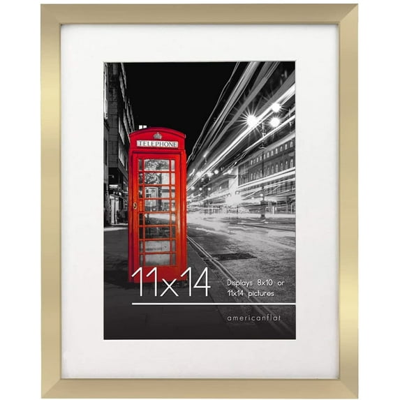 Americanflat 11x14 Gold Picture Frame with Shatter-Resistant Glass - Displays 8x10 Photos with Mat or 11x14 without Mat