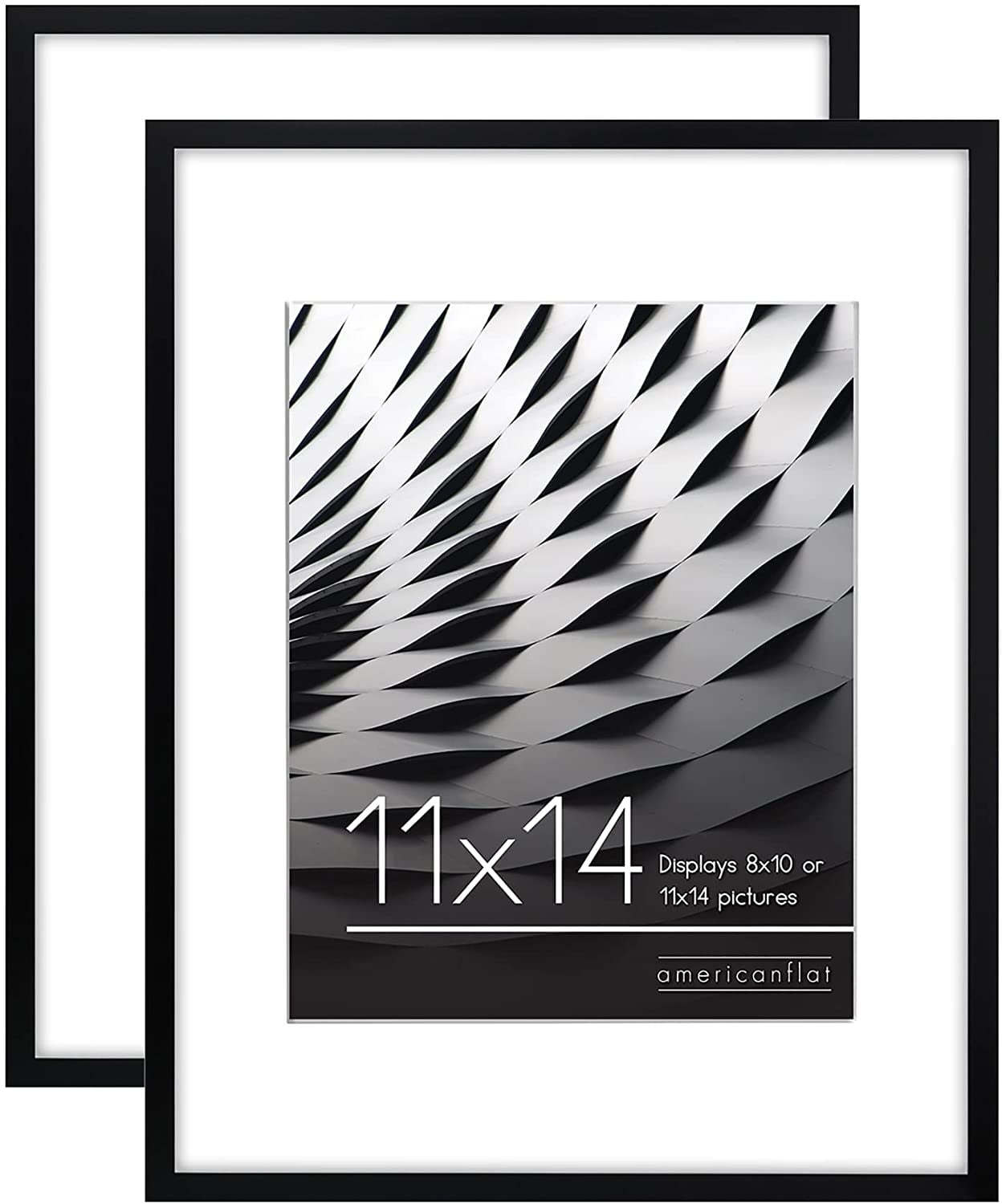Americanflat 11x14 Picture Frame in Black - Displays 8x10 With Mat and 11x14 Without Mat - Horizontal and Vertical Formats for Wall and Tabletop (2 Pack)