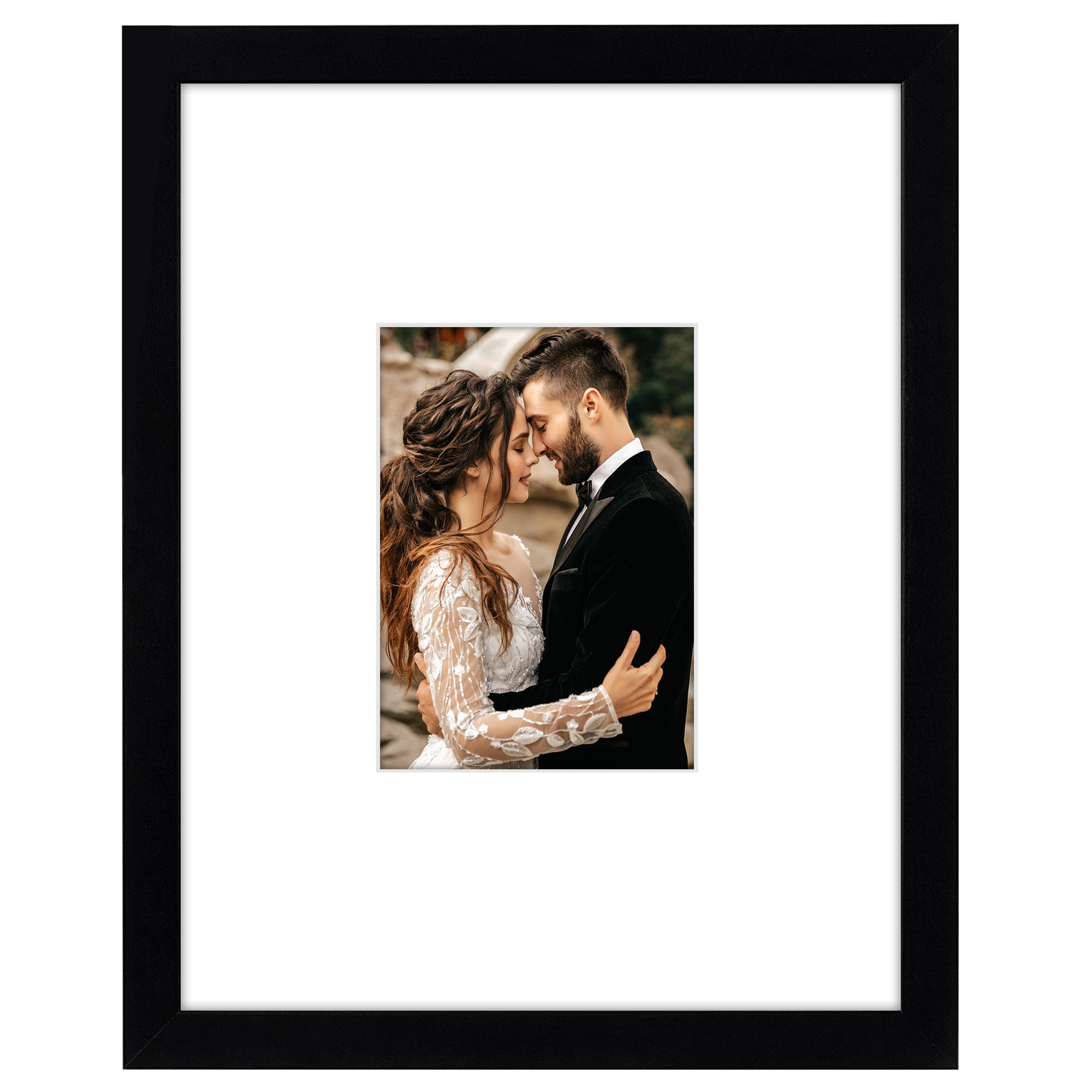 Americanflat 11x14 Picture Frame with Shatter-Resistant Glass with 5x7 Mat Display Photo Signature - Black