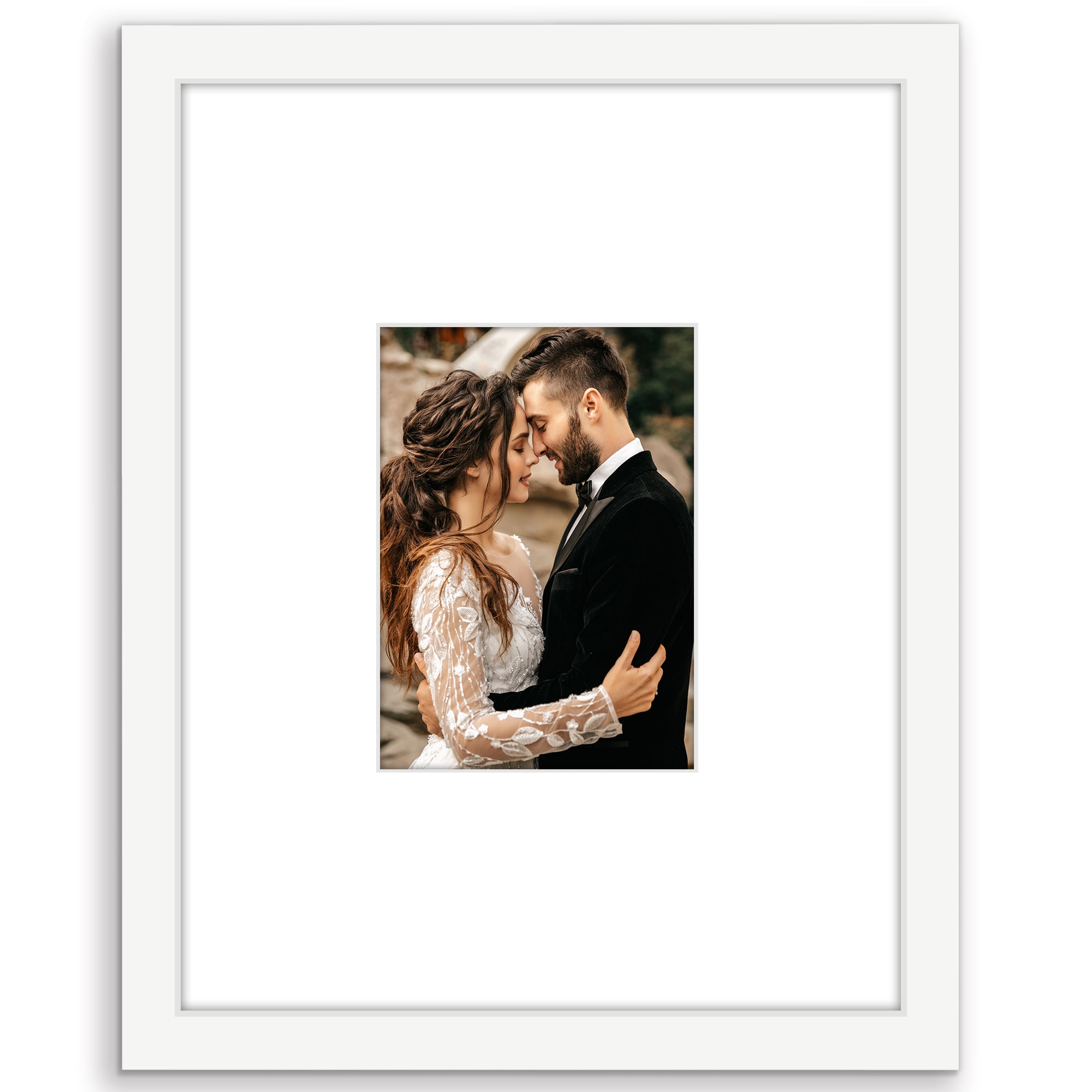 Americanflat 11x14 Picture Frame with Shatter-Resistant Glass with 5x7 Mat Display Photo Signature - White