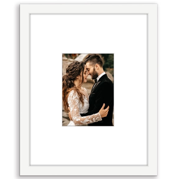 Americanflat 11x14 Picture Frame with Shatter-Resistant Glass with 5x7 Mat Display Photo Signature - White
