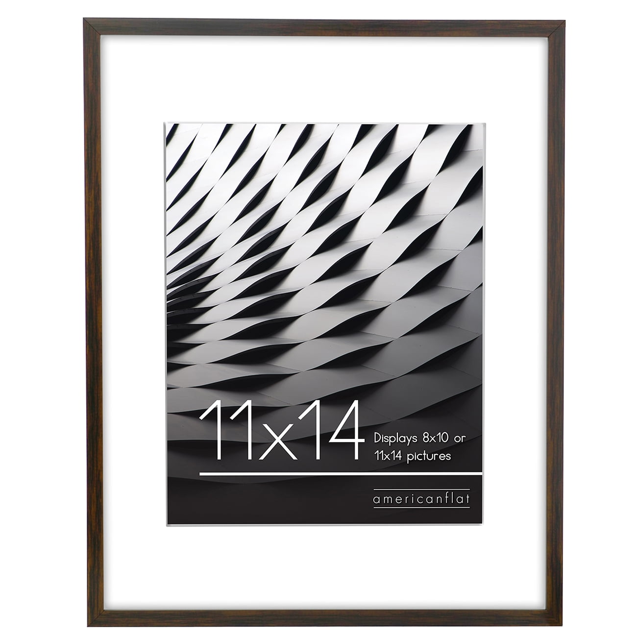 Americanflat 11x14 Picture Frame in Mahogany Displays 8x10 With Mat