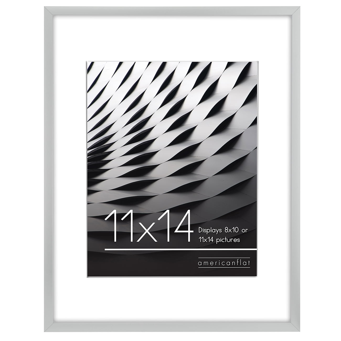 Americanflat 11x14 Picture Frame in Silver - Displays 8x10 With Mat and 11x14 Without Mat - Horizontal and Vertical Formats for Wall