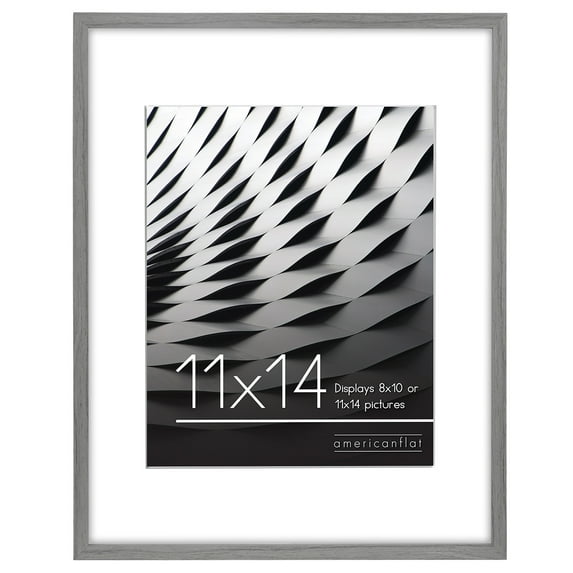 Americanflat 11x14 Picture Frame with Mat for 8x10, Plastic and shatter-resistant glass, Grey