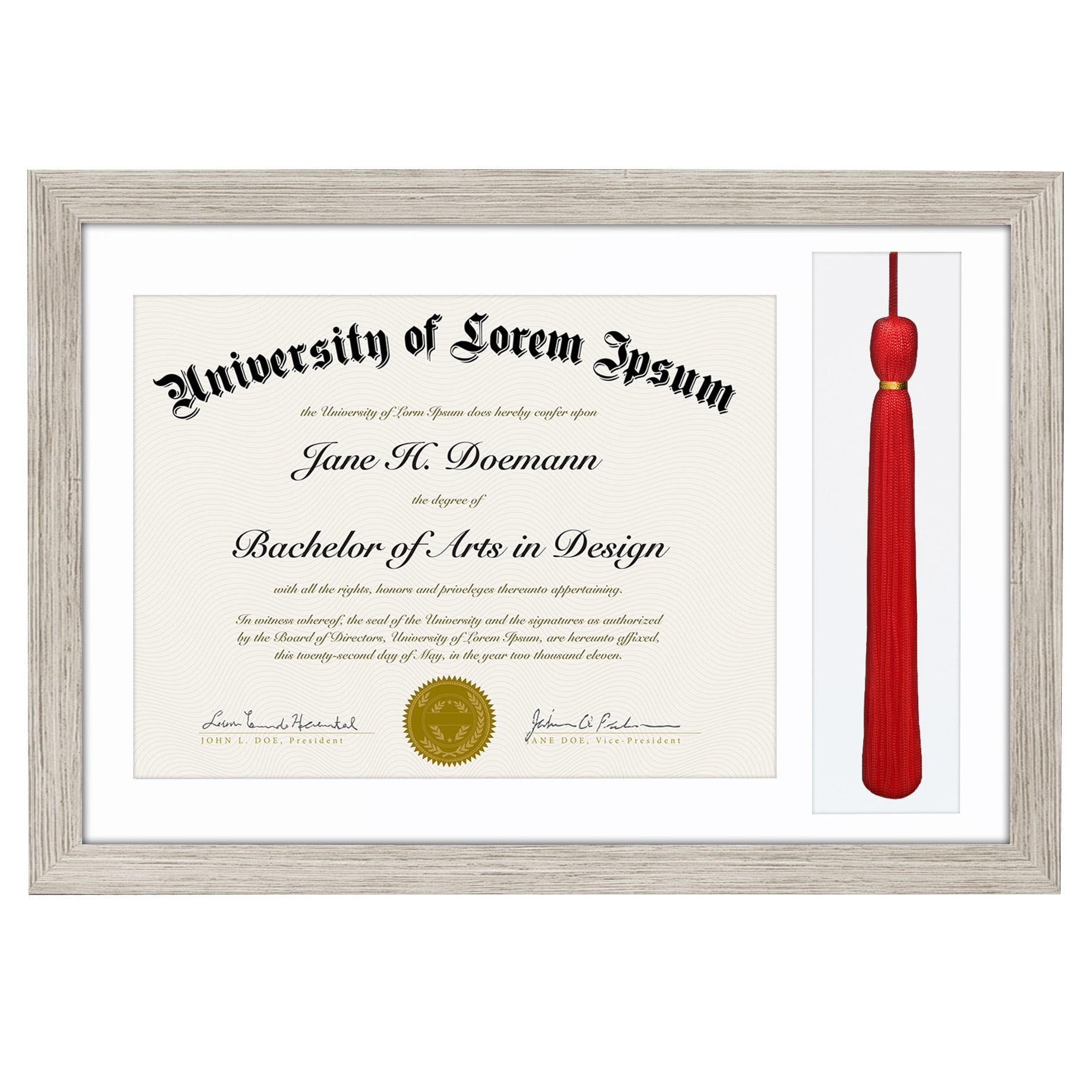 Americanflat 11x16 Driftwood Graduation Frame 2 Opening Mat Displays 8.5"x11" Diploma or Certificate and Tassel. Tempered Shatter-Resistant Glass. 2X Sawtooth Hangers.