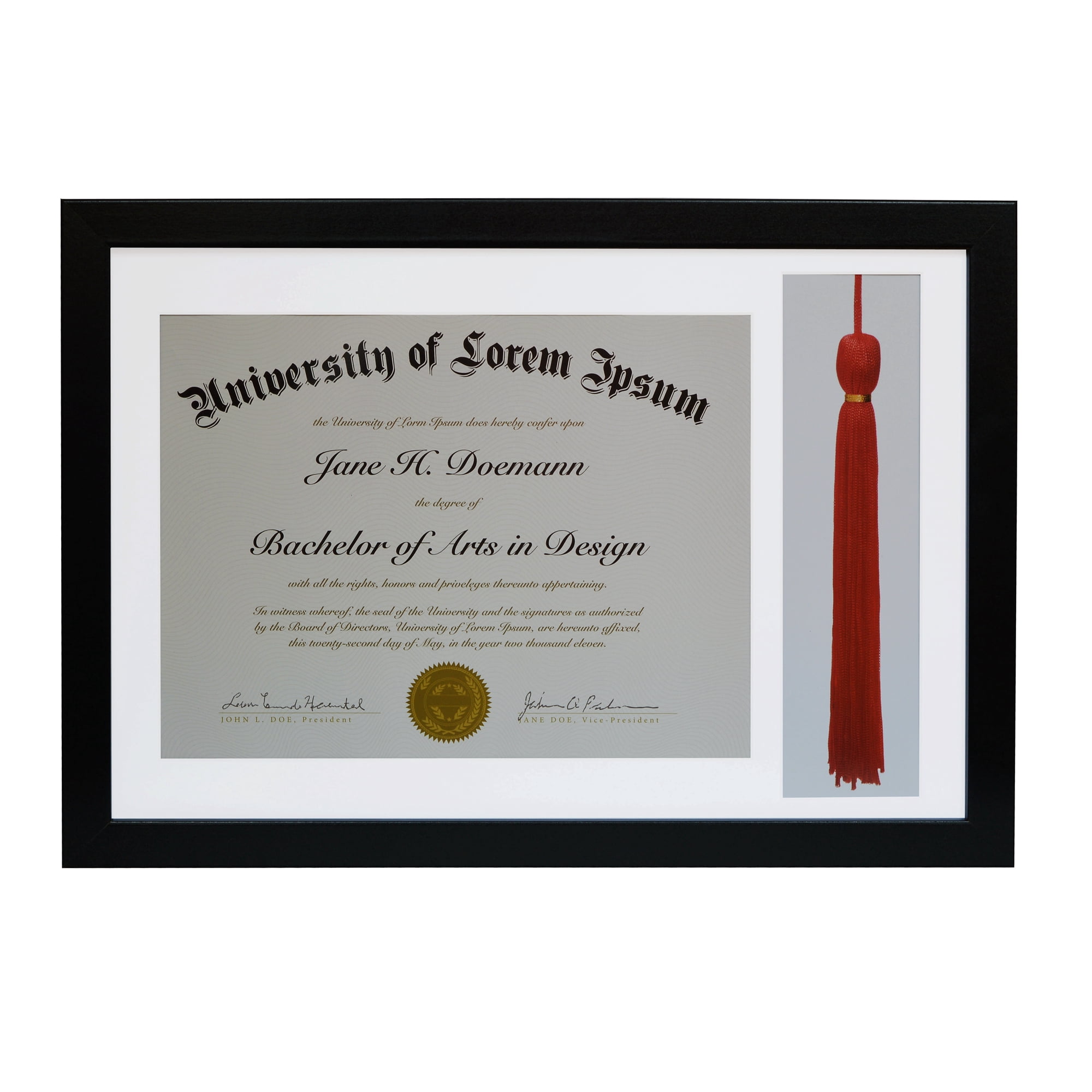 Americanflat 11x16 Graduation Frame with Mat for 8.5x11, Displays 8.5x11 Diploma and Tassle, Black