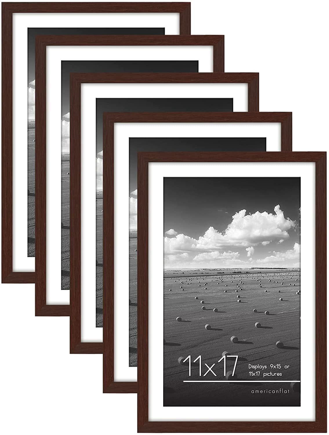 Americanflat 11x17 Mahogany Picture Frame Set of 5 with Mat for 9x15 ...