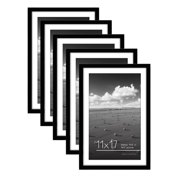Americanflat 11x17 Picture Frame with Polished Plexiglass - Set of 5 - Use as 9x15 Frame with Mat or 11x17 Frame Without Mat - Galleria Collection - Gallery Wall Frame Set for Wall Display - Black