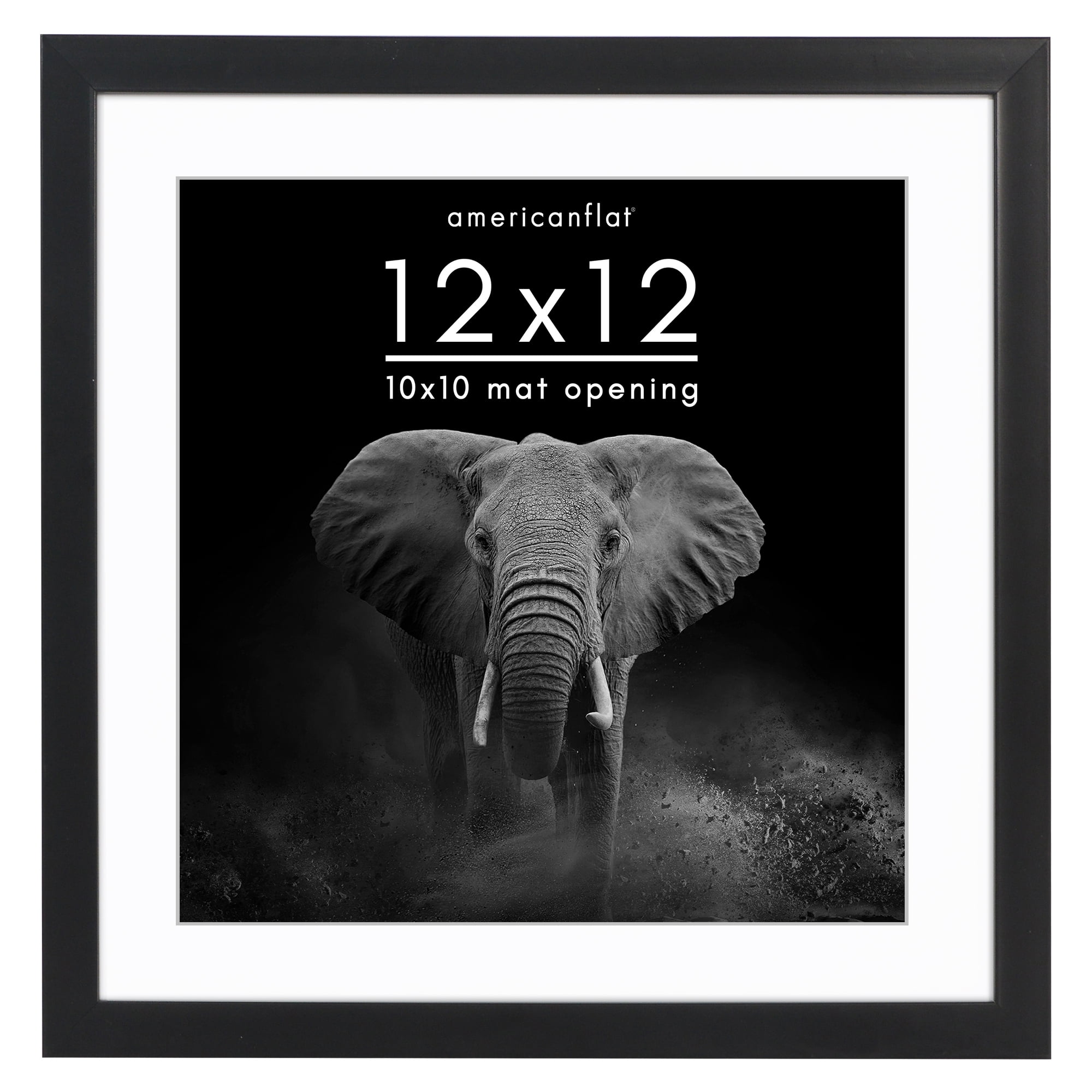 Americanflat 12x12 Picture Frame with Polished Plexiglass with 10x10 Mat Display Photo Soho Collection - Black