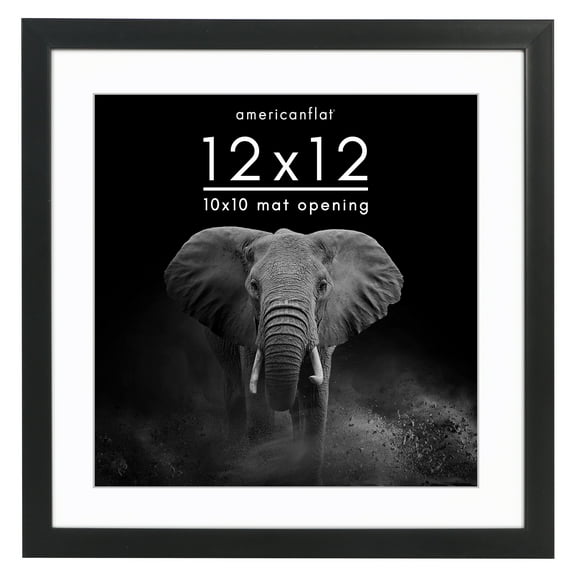 Americanflat 12" x 12" Gallery-Style Picture Frame with Mat to Secure Artwork, Prints, and Photos - Black