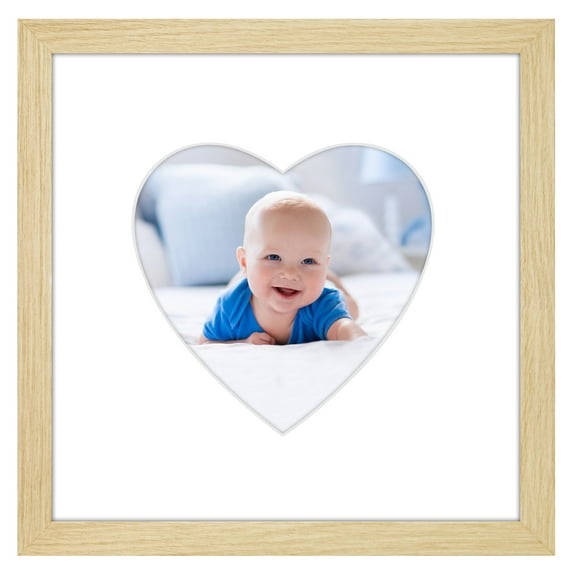 Americanflat 12x12 Picture Frame with Shatter-Resistant Glass heart shaped natural elevate cherished photos - Oak