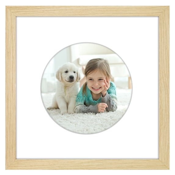 Americanflat 12x12 Frame with Shatter-Resistant Glass round shaped natural elevate cherished photos unique - Oak