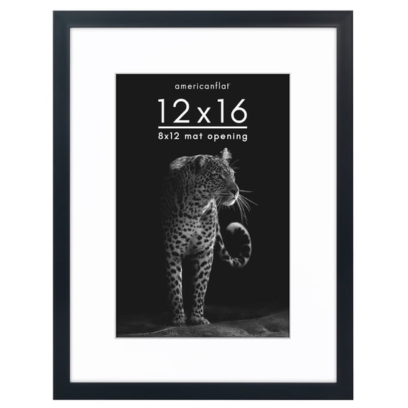Americanflat 12x16 Picture Frame with Polished Plexiglass with 8x12 Mat Display Photo Soho Collection - Black