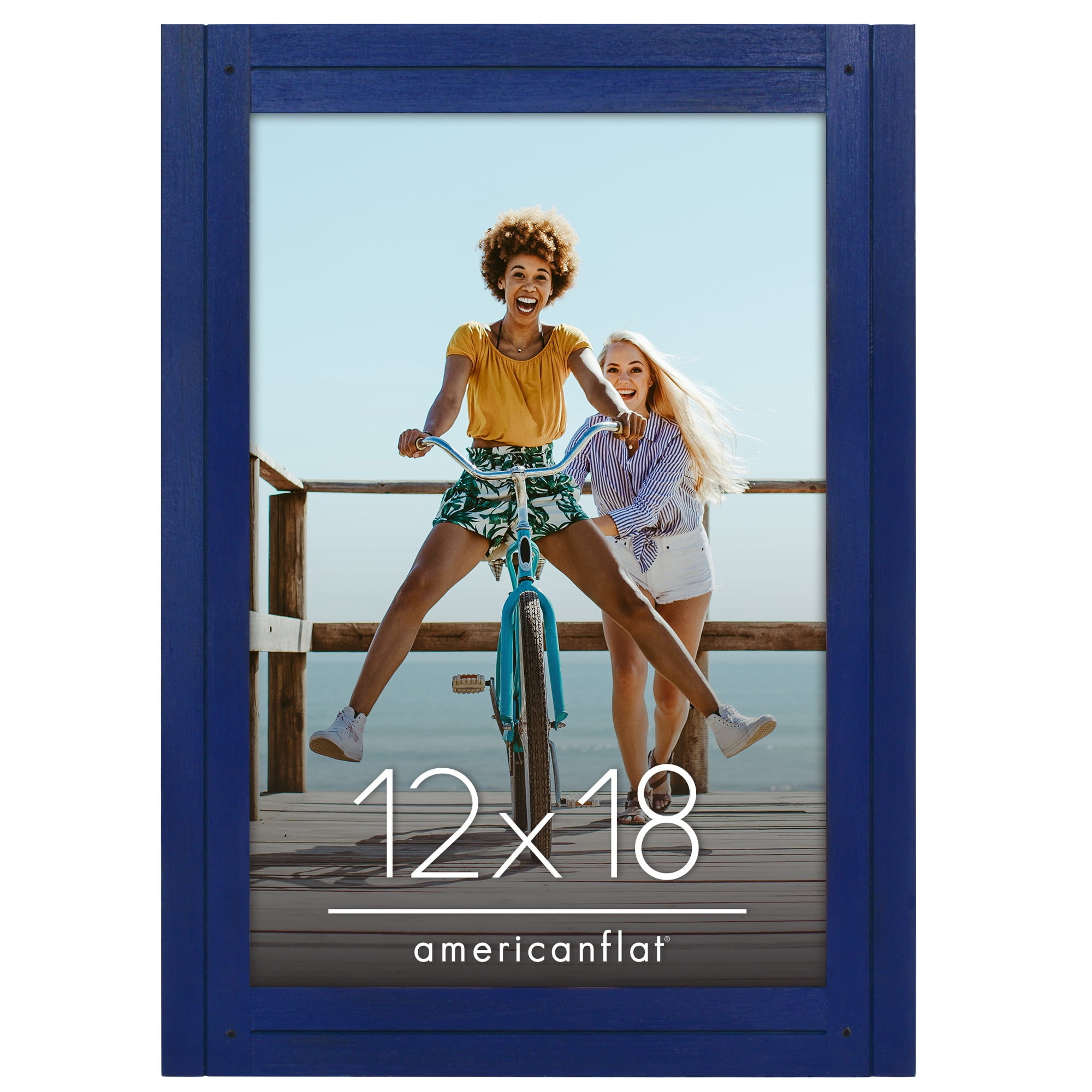 Americanflat 12x18 Poster Frame with Polished Plexiglass Hampton Collection Distressed Frames - Navy Blue