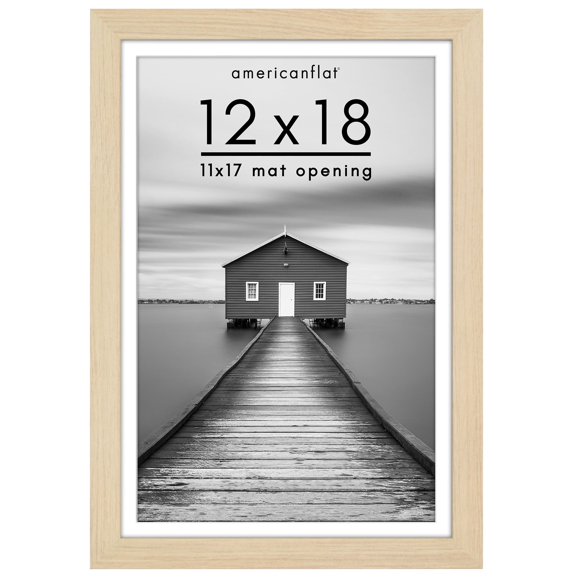 Americanflat 12x18 Poster Frame with Shatter-Resistant Glass with 11x17 Mat Display Photo Hudson - Natural Oak