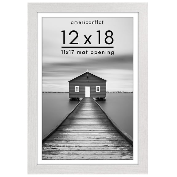 Americanflat 12x18 Poster Frame with Shatter-Resistant Glass with 11x17 Mat Display Photo Hudson Wide - White