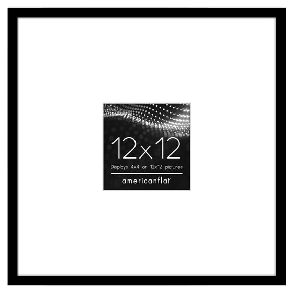 Americanflat 12x12 Picture Frame with Polished Plexiglass with 4x4 Mat Display Photo Streamline Thin - Black