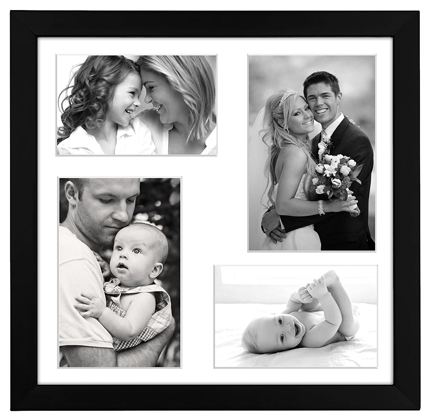 Americanflat 12x12 Collage Picture Frame with Glass photos showcase favorite family memories vacation class - Black