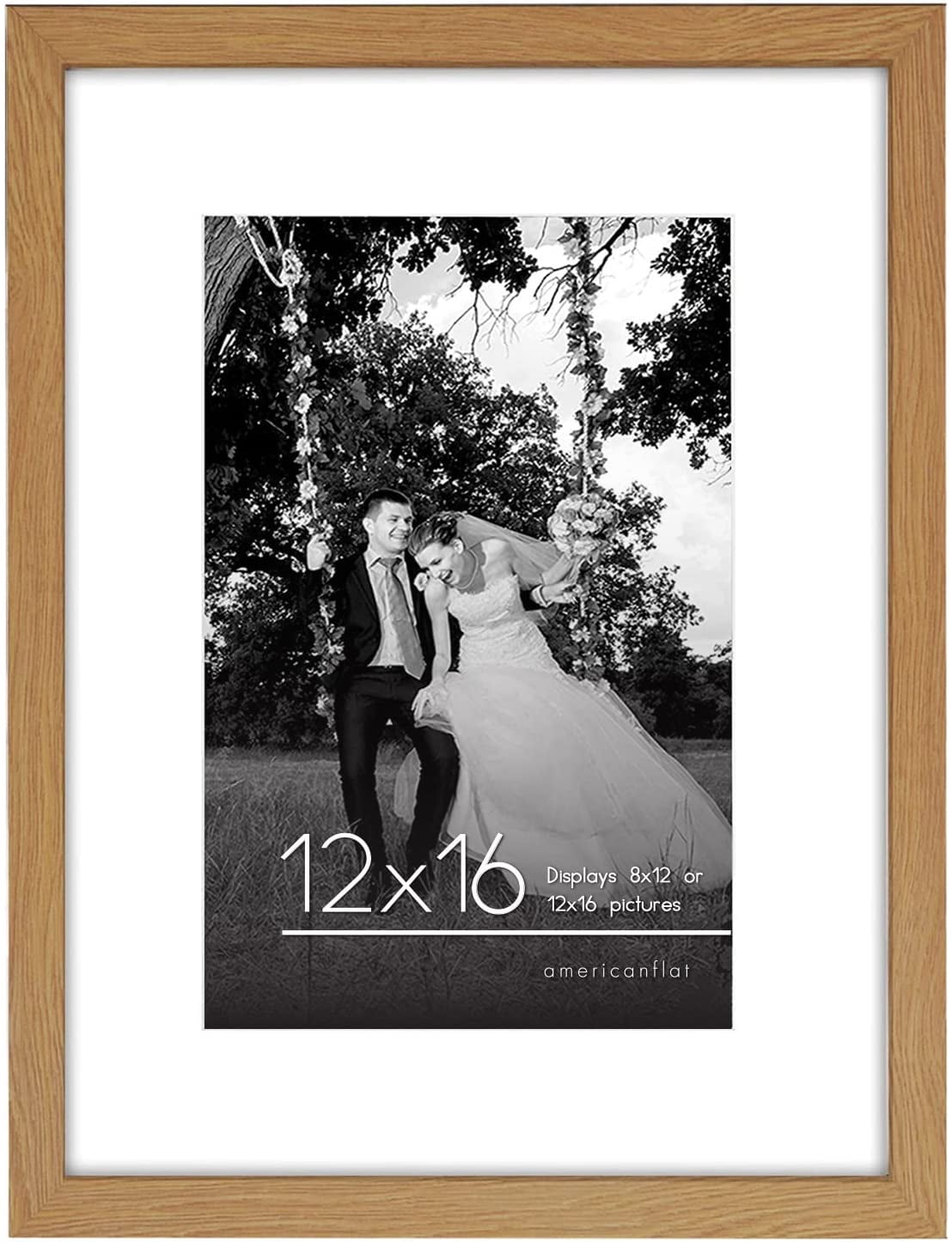 Americanflat 12x16 Picture Frame in Oak - Displays 8x12 With Mat and 12x16 Without Mat - Composite Wood with Shatter Resistant Glass
