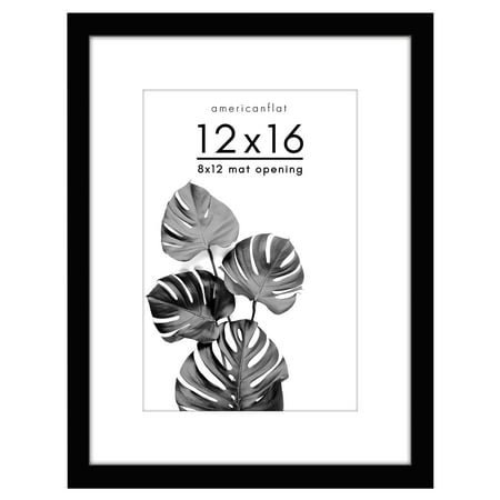 Americanflat 12x16 Picture Frame with Shatter-Resistant Glass with 8x12 Mat Display Photo Signature - Black