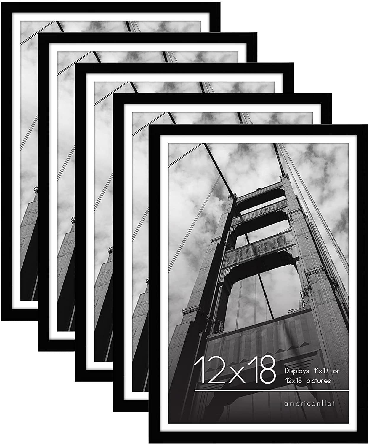 Americanflat 12x18 Picture Frame in Black Displays 11x17 With Mat and