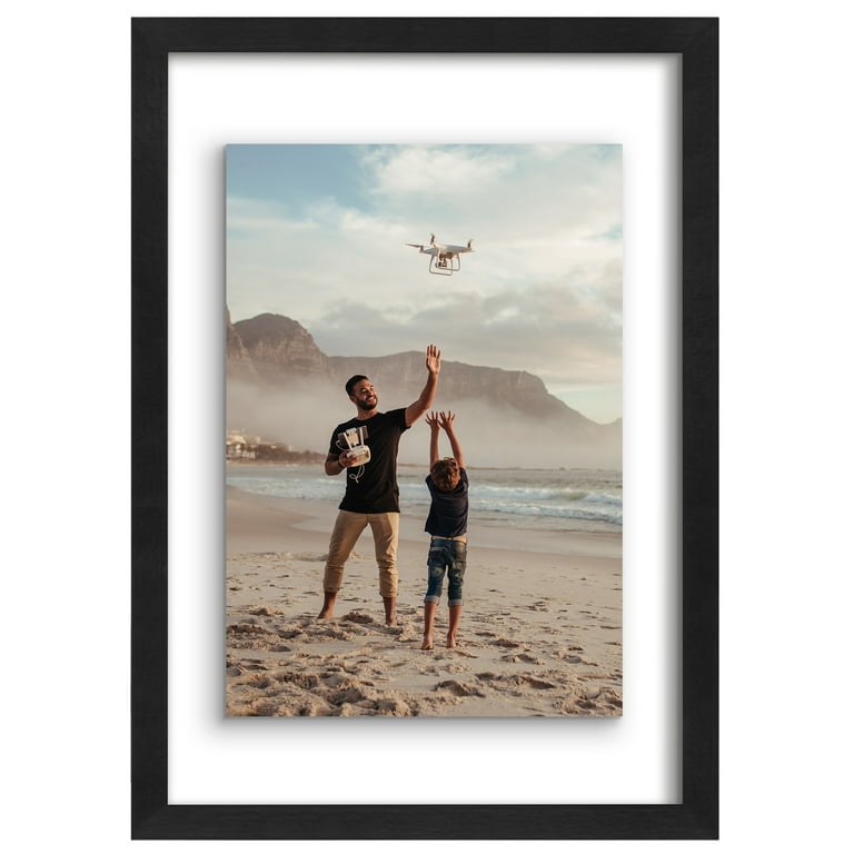 Americanflat 12 x 18 Two Sided Floating Picture Frame to Display Photos Wall Art and Pressed Flowers Black