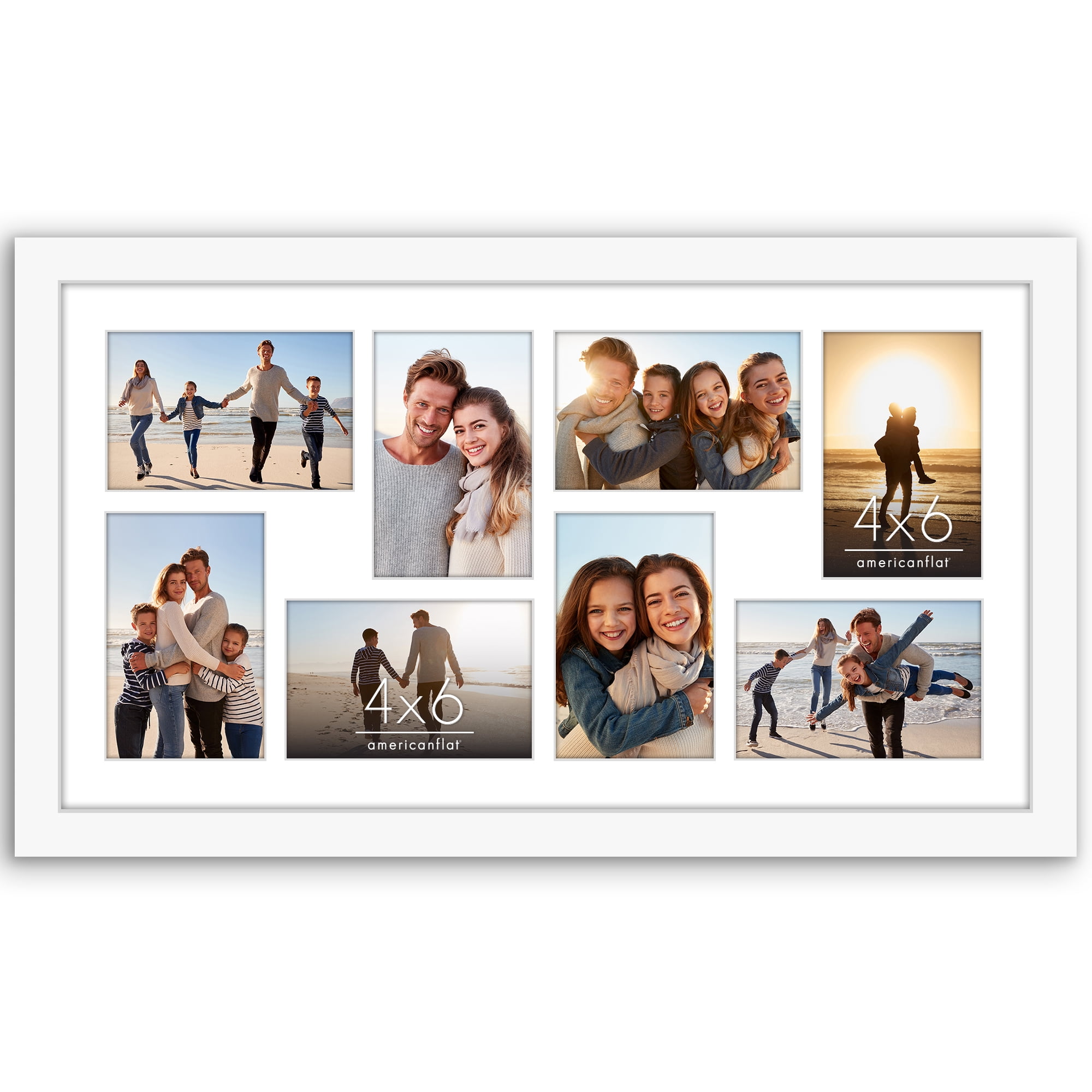 Americanflat 12x22 Collage Picture Frame with Shatter-Resistant Glass Fits Eight 4x6 Photos Signature - White
