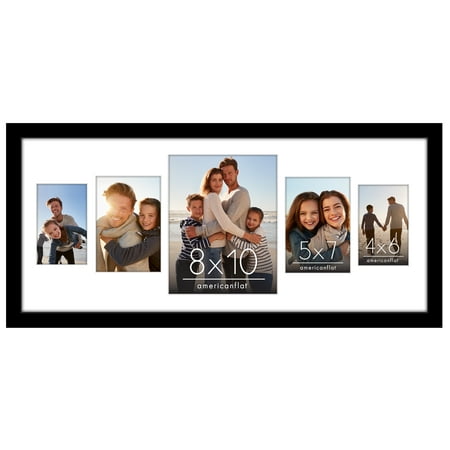 Americanflat 12x28 Collage Picture Frame - Fits One 8x10 Photo, Two 4x6 Photos, and Two 5x7 Photos or One 12x28 Photo - Black