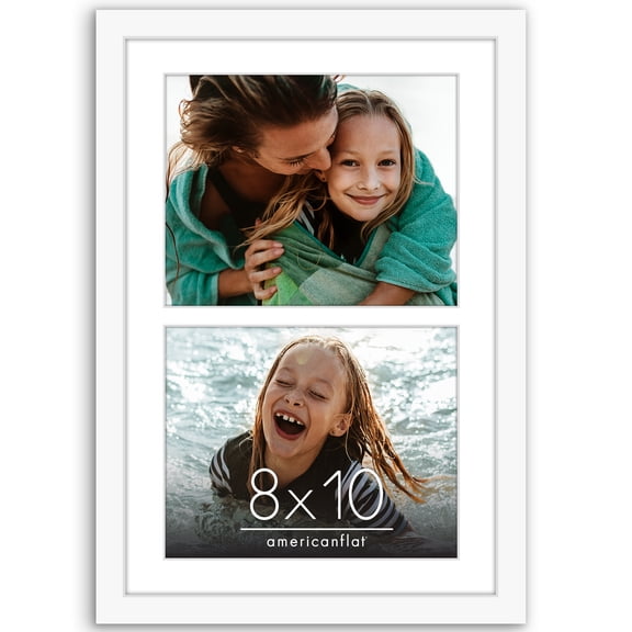 Americanflat 8x10 Double Picture Frame with Shatter-Resistant Glass Fits 2 use as One 12x18 Poster Frame - White