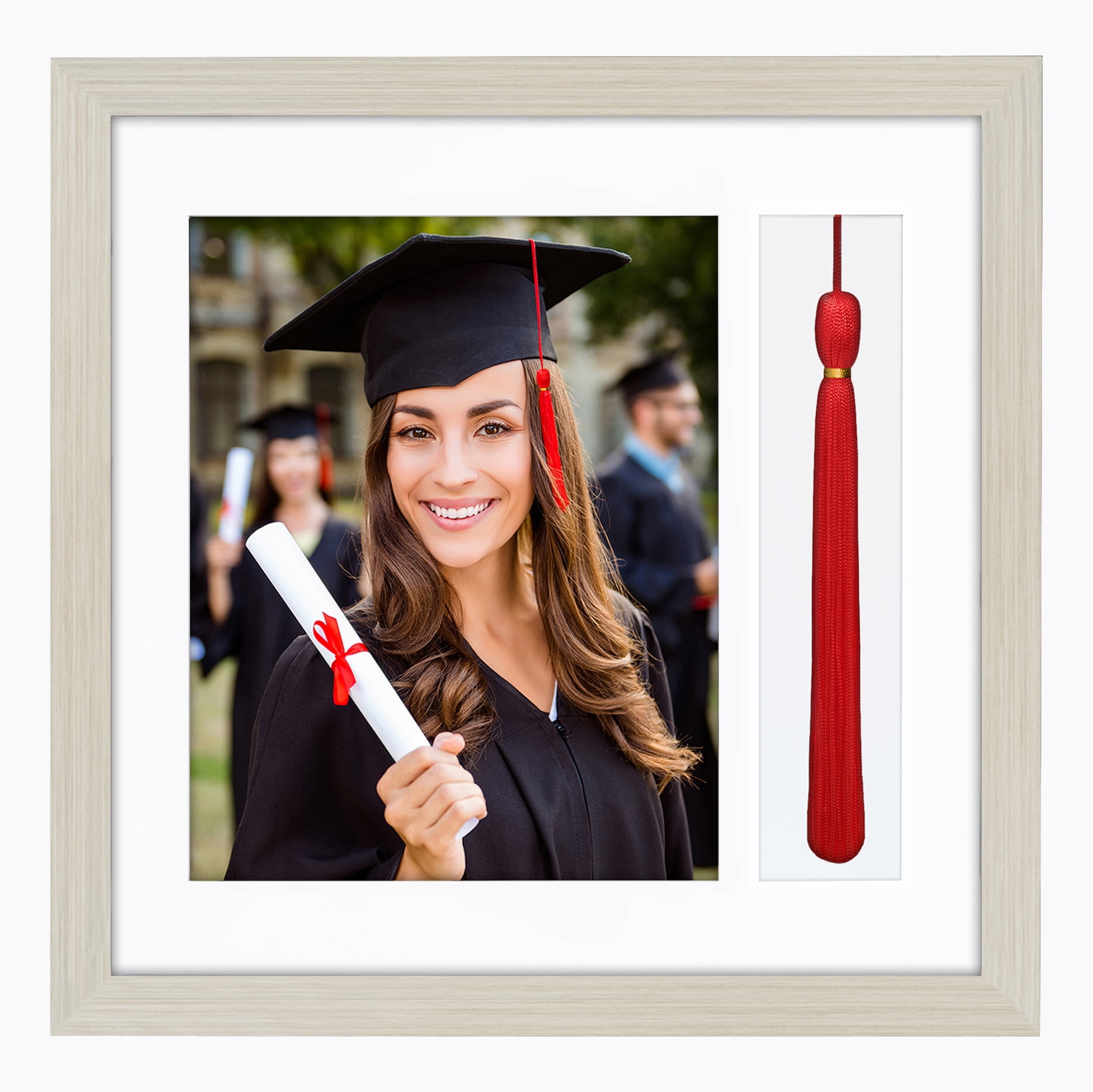 Americanflat 13x13 Light Wood Graduation Frame - 2 Opening Mat Displays 8"x10" Photo and Tassle. Square Frame with Tempered Shatter-Resistant Glass. 2X Sawtooth Hangers
